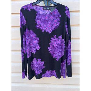 Sharon Anthony Blouse XL Purple Hydrangea Floral Print Long Sleeve Shirt USA